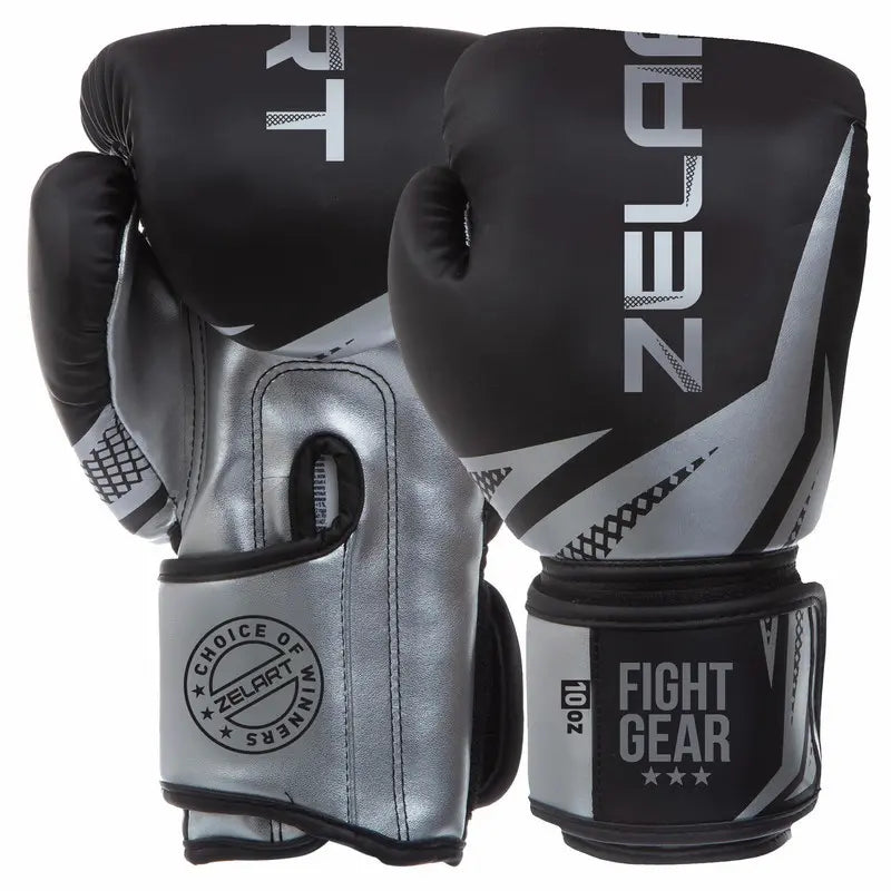 Boxerské rukavice Zelart AO-0866 čierna-strieborná (8-12 oz)