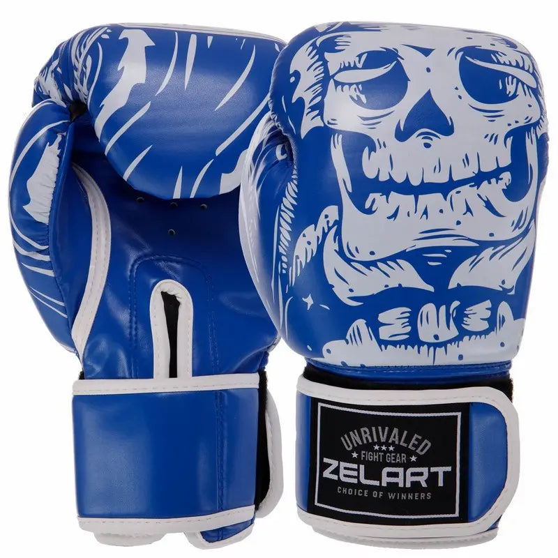 Boxerské rukavice Zelart AO-5493 Skull modrá (8-12 oz)