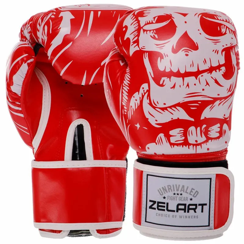 Boxerské rukavice Zelart AO-5493 Skull červená (8-12 oz)